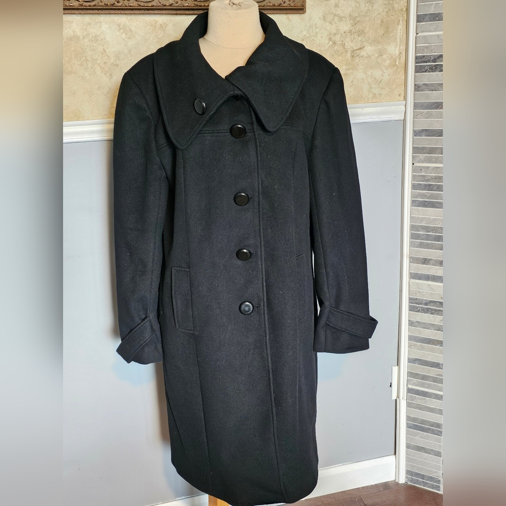 Vintage GlenSport‎ Women's Wool, Cashmere Long Coat- Black Size XL